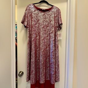 LuLaRoe Carly Holiday 3XL dress in burgundy and metallic silver